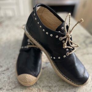 Stuart Weitzman Studded Lace Up Espadrille Black 9 1]2 Shoes Leather